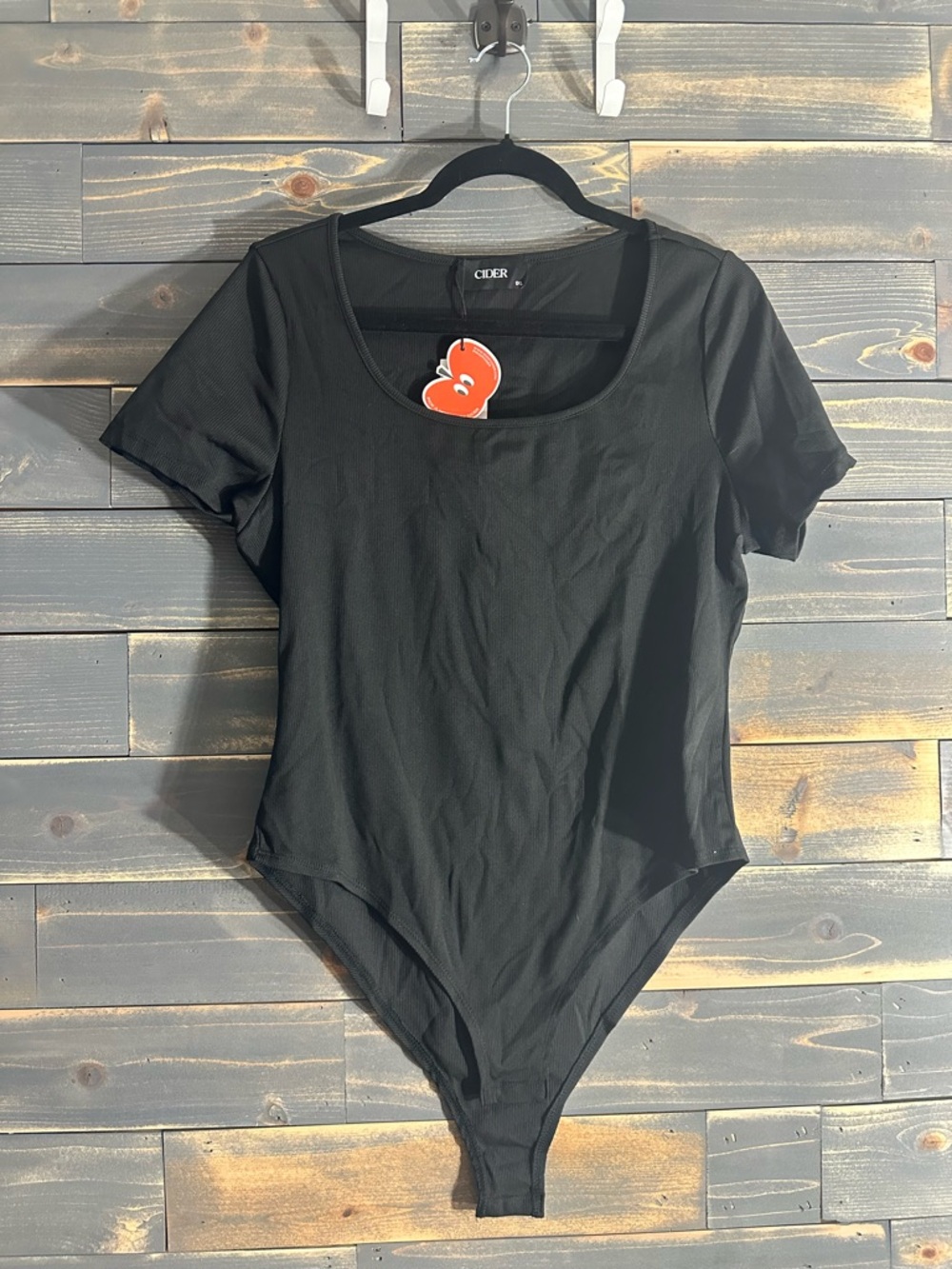 Cider Black Short Sleeve Scoop Neck Ribbed Bodysuit